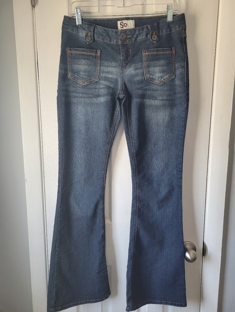 S.O. Y2K 2000s Low Rise Bootcut Jeans Size 9 Embroidered Pocket Blue